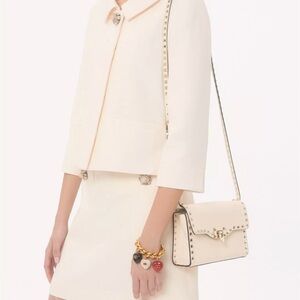 Valentino Garavani Cream Small Rockstud Grainy Calfskin Crossbody Bag
